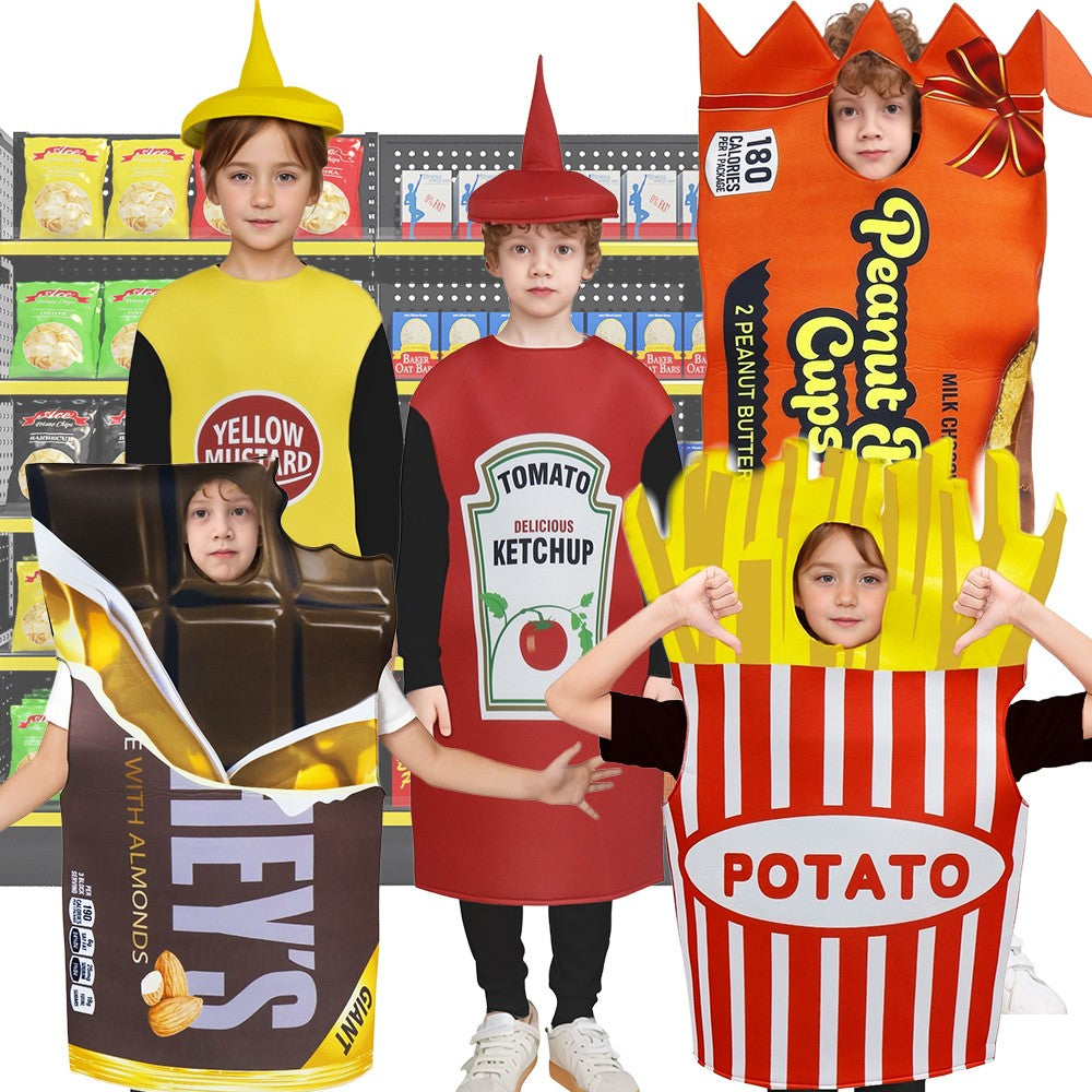 French Fries Costume Cosplay Kid Funny Chocolate Salad Dress Sponge Costumes Boy Girl Snack Club Carnival Fancy Dress Up Outfit