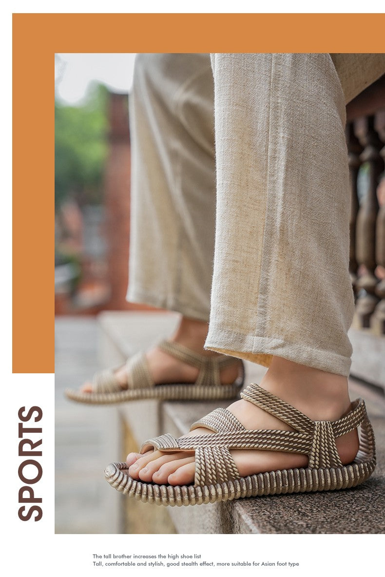 Retro Summer Sandals Men Cheap Woven Flat Sandal Man Lightweight Non-slip Outdoor Beach Shoes Men's Flip-flops sandalias hombre