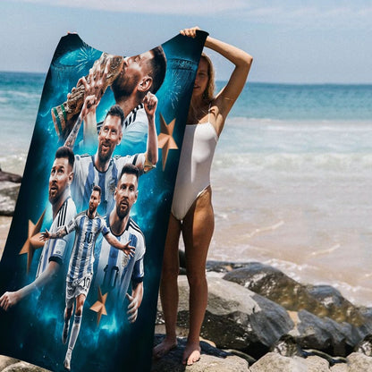 Toalha de Praia Estampada de Microfibra M-Messi, Estrela do Futebol, para Montanhismo, Yoga, Praia, Natação, Corrida, Absorvente e Macia