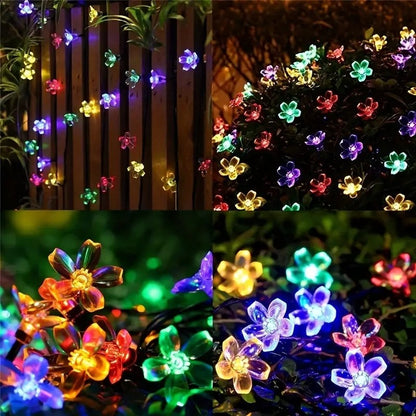 Solar Cherry Garden Blossom Flower Lights Garlands String Lights Solar Outdoor Waterproof Christmas Decoration Lamp