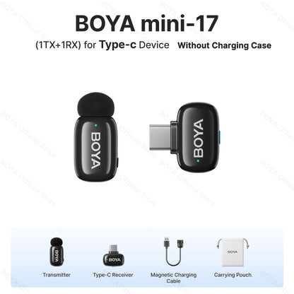 BOYA BOYA Mini Microfone de Lapela Sem Fio para iPhone 15/16 Android Celular Dispositivos USB-C para Gravação de Vídeo Transmissão ao Vivo Vlog