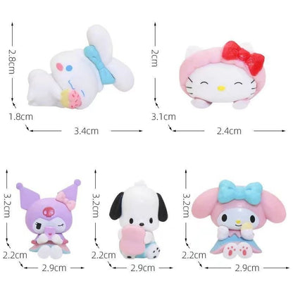 Kit com 5 peças - Sanrio Cinnamoroll, Figura de Anime Pochacco Kuromi Pom Pom Purin Hello Kitty, Bonecos de Ação Modelo My Melody, Presentes