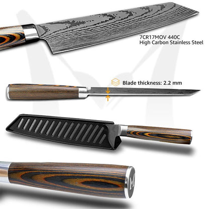 Conjunto de Facas de Cozinha 1-7PÇS Faca de Chef Japonesa Santoku 7CR17 Aço Inoxidável 440C Faca de Imitação de Damasco Cutelo de Carne Fatiador