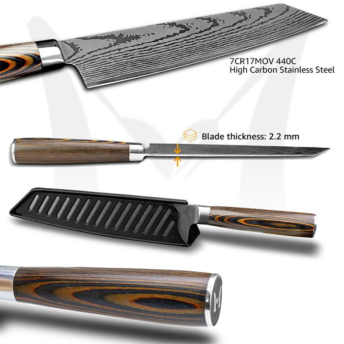 Conjunto de Facas de Cozinha 1-7PÇS Faca de Chef Japonesa Santoku 7CR17 Aço Inoxidável 440C Faca de Imitação de Damasco Cutelo de Carne Fatiador