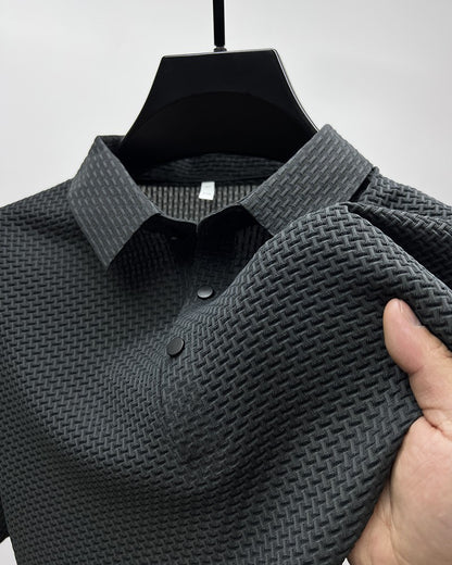 Summer New Embroidered Silk Elastic Polo Shirt for Men's Luxury Trend Fashion Leisure Breathable Cool Short Sleeved T-shirt Top