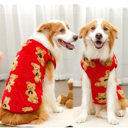 3GG-8GG Outono/Inverno Pelúcia Padrão de Urso Fofo Suéter para Cães Grandes Casaco de Lã Quente com Capuz Colete Suéter para Animais de Estimação Roupas para Animais de Estimação