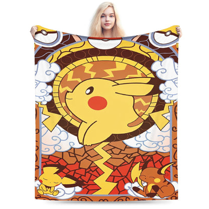 Cobertor de Flanela com Cena Clássica de Pokémon para Cama Super Quente, Mantas para Sofá, Cadeira, Piquenique, Colcha Engraçada, Capa para Sofá-Cama