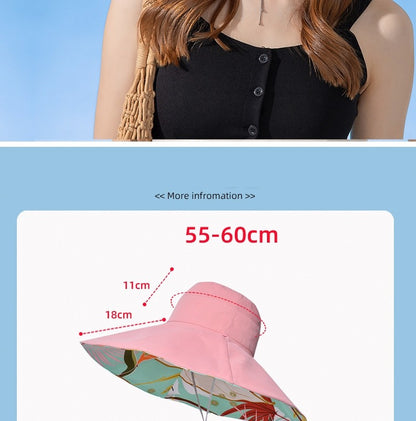 Chapéu Feminino de Verão Dupla Face com Aba Larga Proteção Solar Flor Praia Elegante Ao Ar Livre Protetor Solar Atacado Novo