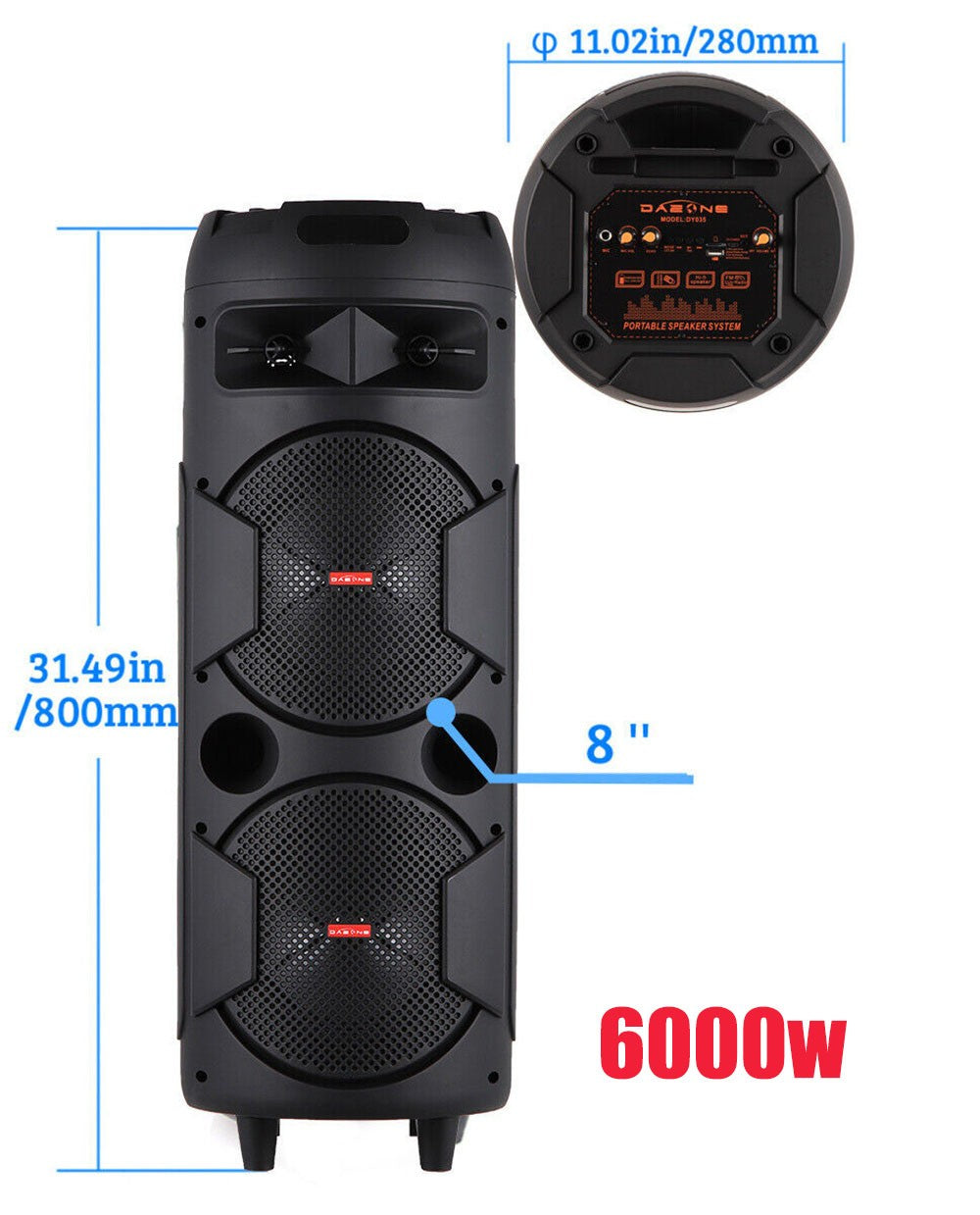 Caixa de som Bluetooth Portátil 6000W Subwoofer Graves Potentes Sistema de Som para Festa Dj Karaokê Luzes RGB Caixa de Som Recarregável