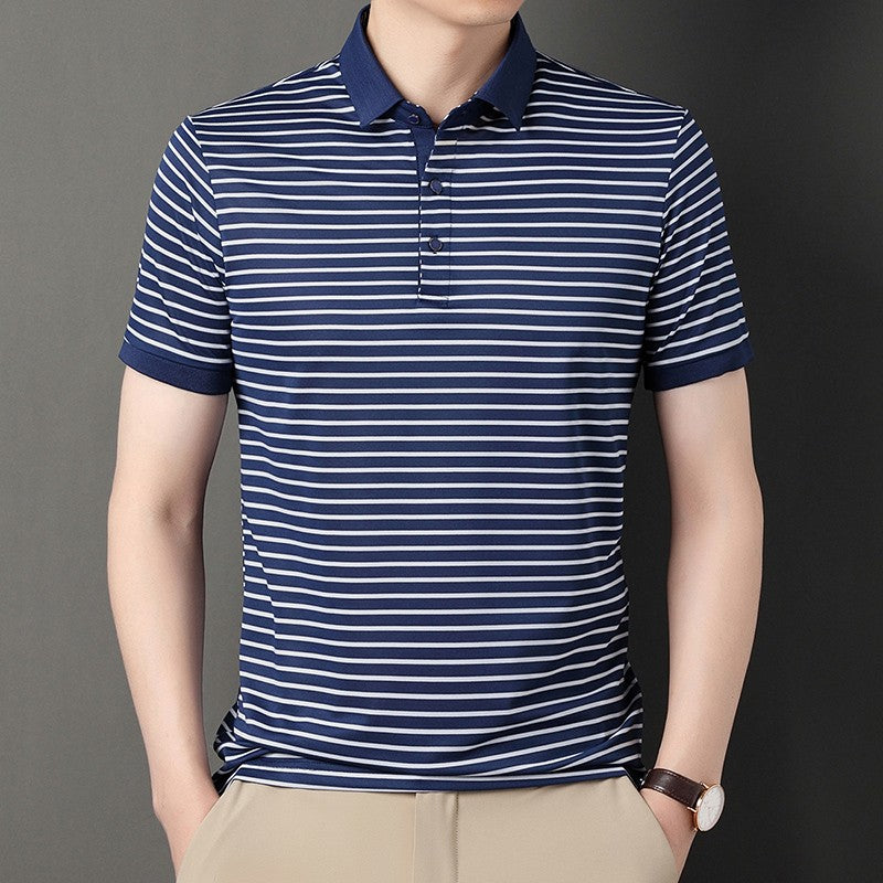 2024 Men's New Striped Cotton Business Casual Short Sleeved POLO Shirt Fashion Short Sleeved Comfortable and Breathable Top