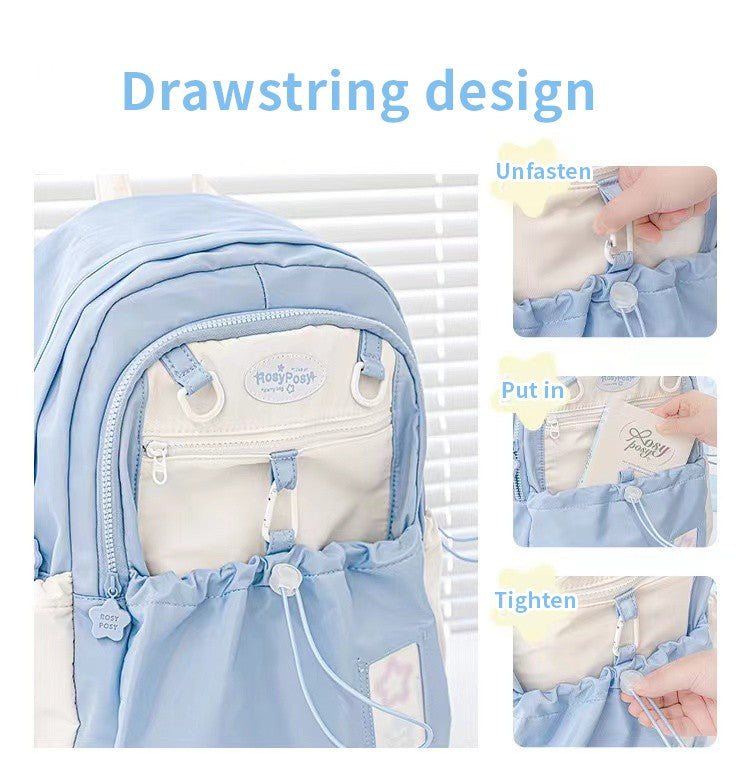 Mochila creme para estudantes com design simples e fofo de alta aparência Mochila leve e espaçosa para a dor nas costas