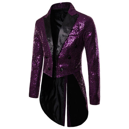Fashionable Tailcoats for Men's Party Stage Banquets Nightclubs Performances Sequins Designs Slim Fit Blazer Masculino