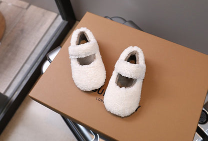 Children Fur Shoes 2024 Winter Kids Warm Plush Shoes For Girl Flat Loafers Moccasins Girls Casual Shoes Khaki, Beige