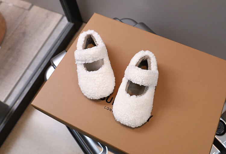 Children Fur Shoes 2024 Winter Kids Warm Plush Shoes For Girl Flat Loafers Moccasins Girls Casual Shoes Khaki, Beige