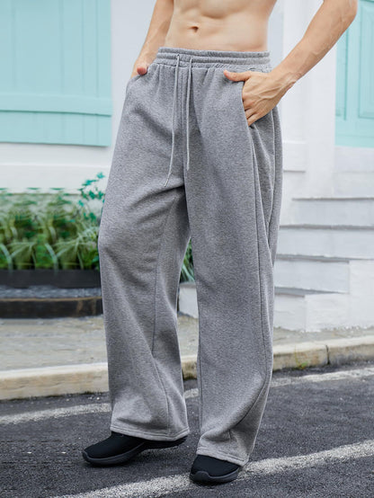 25 European and American men's waist trousers waist drawstring straight wide-leg loose trousers sports trousers pocket men pants