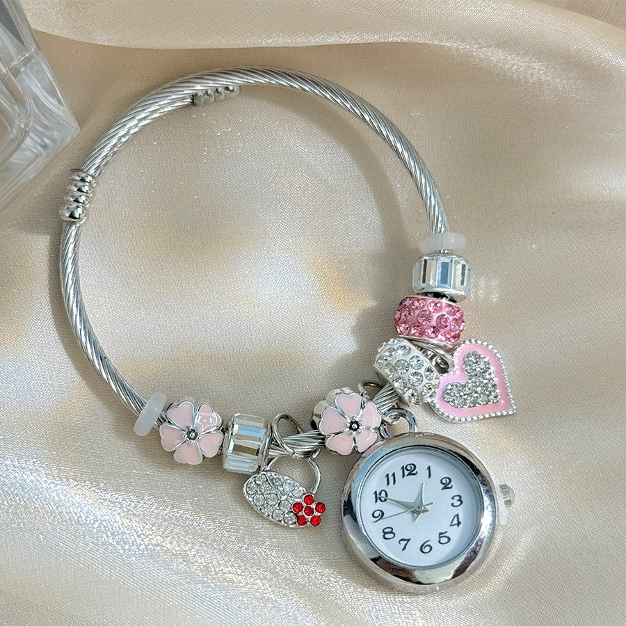 Cross-border Gold Bracelet Watch Adjustable opening Alloy bracelet Quartz Watch Beaded Small flower bracelet Watch