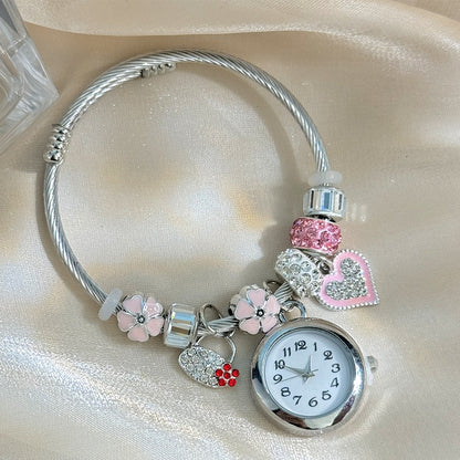 Cross-border Gold Bracelet Watch Adjustable opening Alloy bracelet Quartz Watch Beaded Small flower bracelet Watch