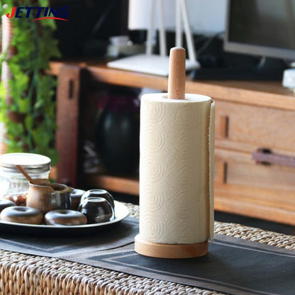 Kitchen Wooden Roll Paper Towel Holder Bathroom Tissue Vertical Stand Disposable Paper Pot Kitchen Toilet Storage Accessories