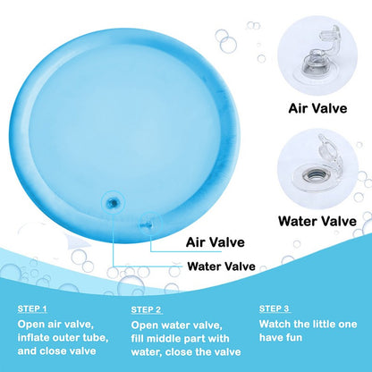 1pc 100cm/39.4inch PVC Baby Playing Water Mat Blue Round Seal Pattern Toddler Pad Kids Early Education Activity Toys Mat Cushion