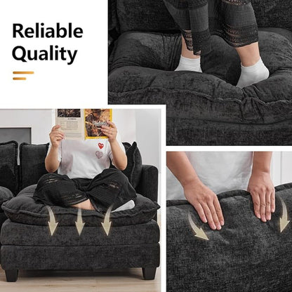 111" Luxury Sectional Deep Seat Couch – Cloud Modern Comfy Chenille Living Room Sofa, 3-Seat Modular Upholstered