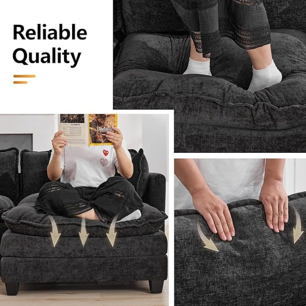 111" Luxury Sectional Deep Seat Couch – Cloud Modern Comfy Chenille Living Room Sofa, 3-Seat Modular Upholstered