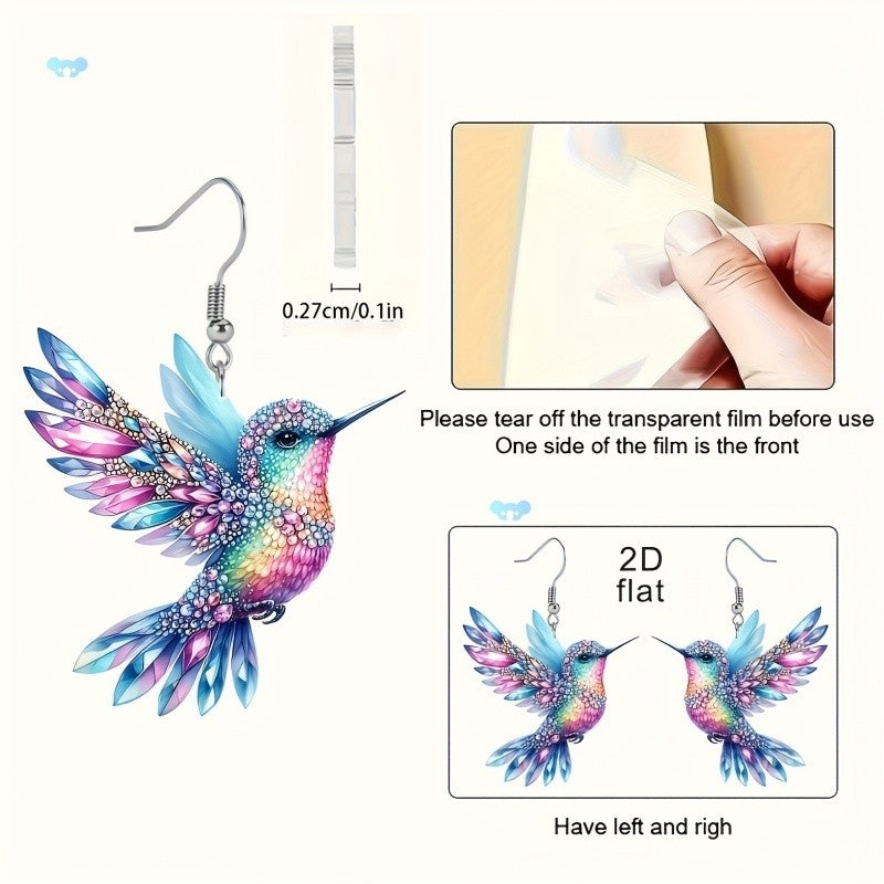 1 set of elegant and stylish acrylic colorful honey-sucking bird necklace earrings set with multi-color wing design, suitable fo