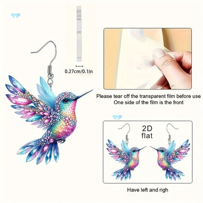 1 set of elegant and stylish acrylic colorful honey-sucking bird necklace earrings set with multi-color wing design, suitable fo