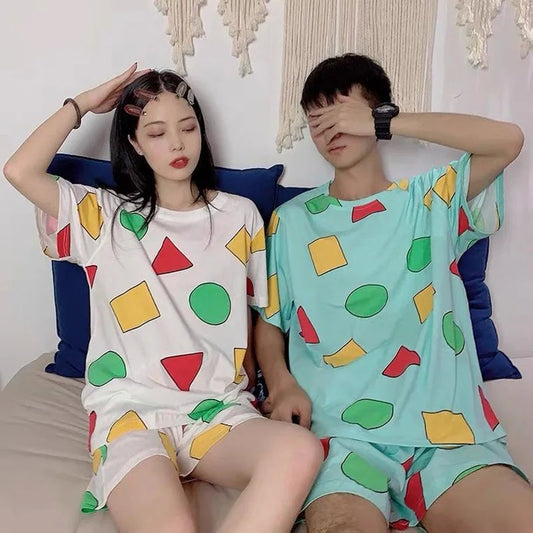 Japanese pajamas women's short-sleeved crayons Xiaoxin round neck with Korean loungewear trousers two-piece set