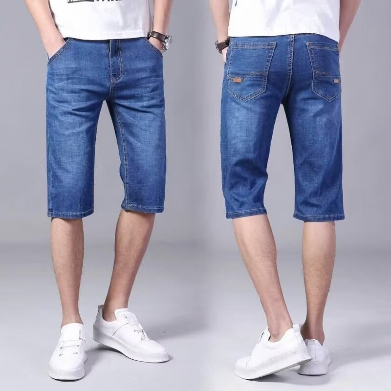 New Big Size Long Length Men's Shorts Loose Stretch Jean Bermuda Male Thin 3/4 Capris Summer Light Large Plus Fat Denim Breeches