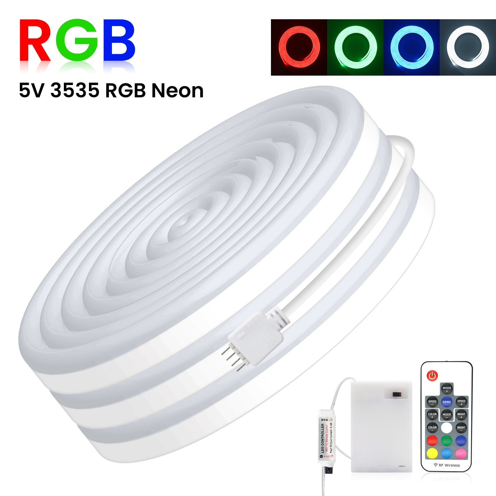 DC5V RGB LED Neon Light AA Battery Powered Bluetooth LED Strip SMD2835 IP65Waterproof Rating 108Leds/m With a remote control