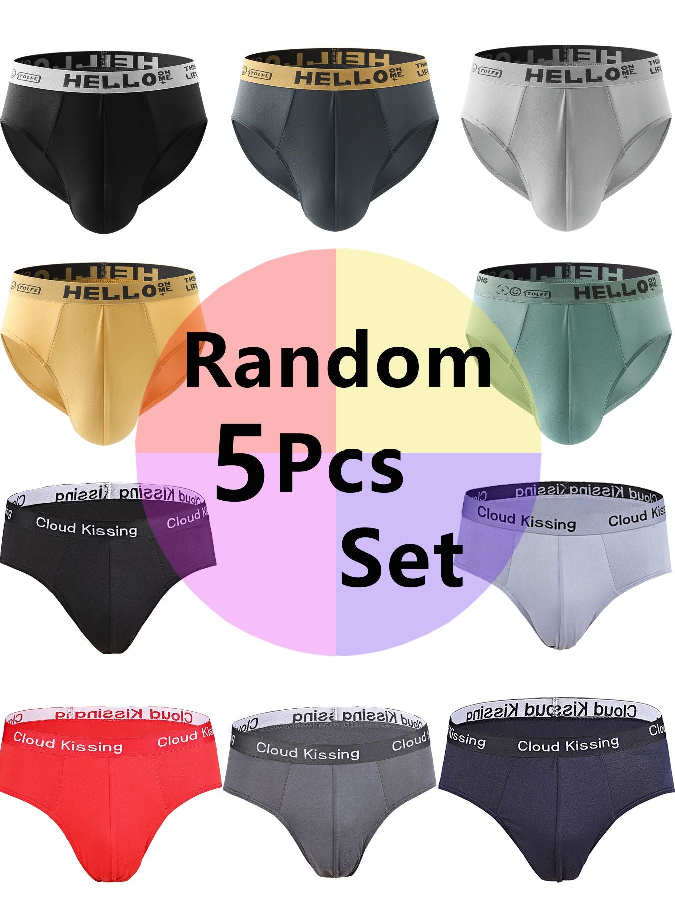 Random 5Pcs/set Men's Briefs Sexy Letter Waist Underwear Casual Comfortable Breathable Briefs Solid Color Underpants Men Panties