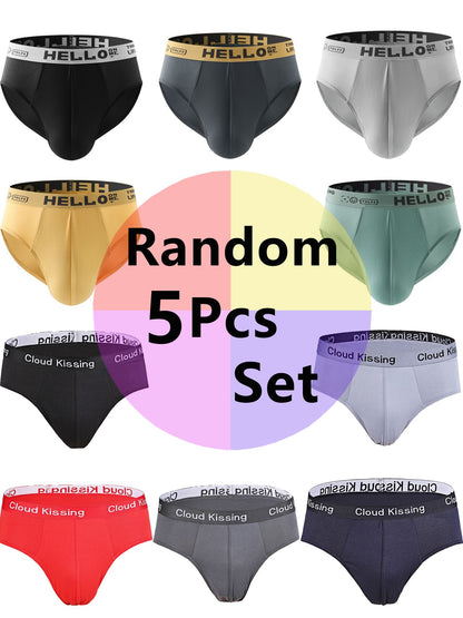 Random 5Pcs/set Men's Briefs Sexy Letter Waist Underwear Casual Comfortable Breathable Briefs Solid Color Underpants Men Panties