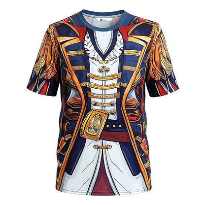 Men Medieval 3D Printed Pirate Costume T Shirt Short Sleeve Crew Neck Halloween Cosplay Vintage Captain Tops Male Holiday Appare