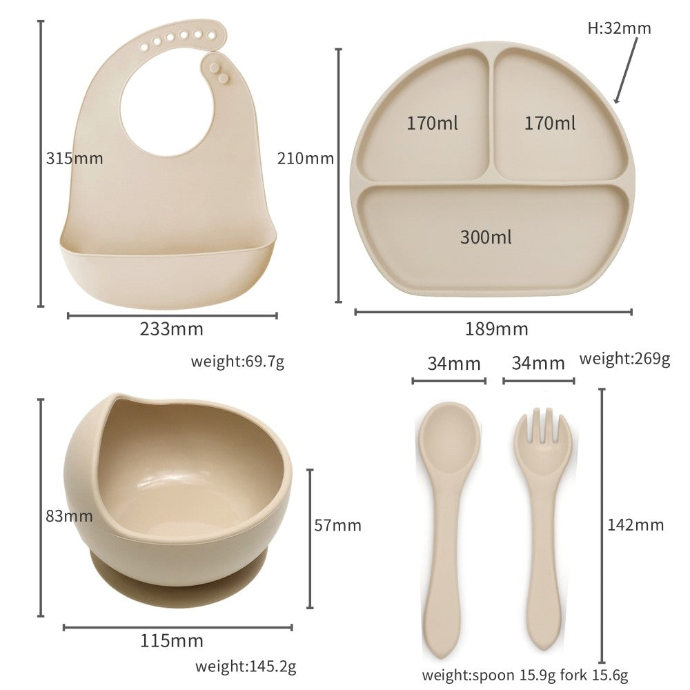 5pcs Bunny Baby Utensils Set, Food Grade Silicone Weaning Set with Bib, Suction Plate, Bowl, Spoon & Fork gift set