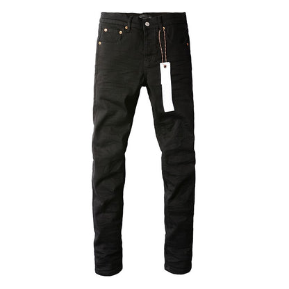 The Best Seller American High Street Men's Distressed Blank Black Stretch Skinny Button Fly Ripped Jeans Pants
