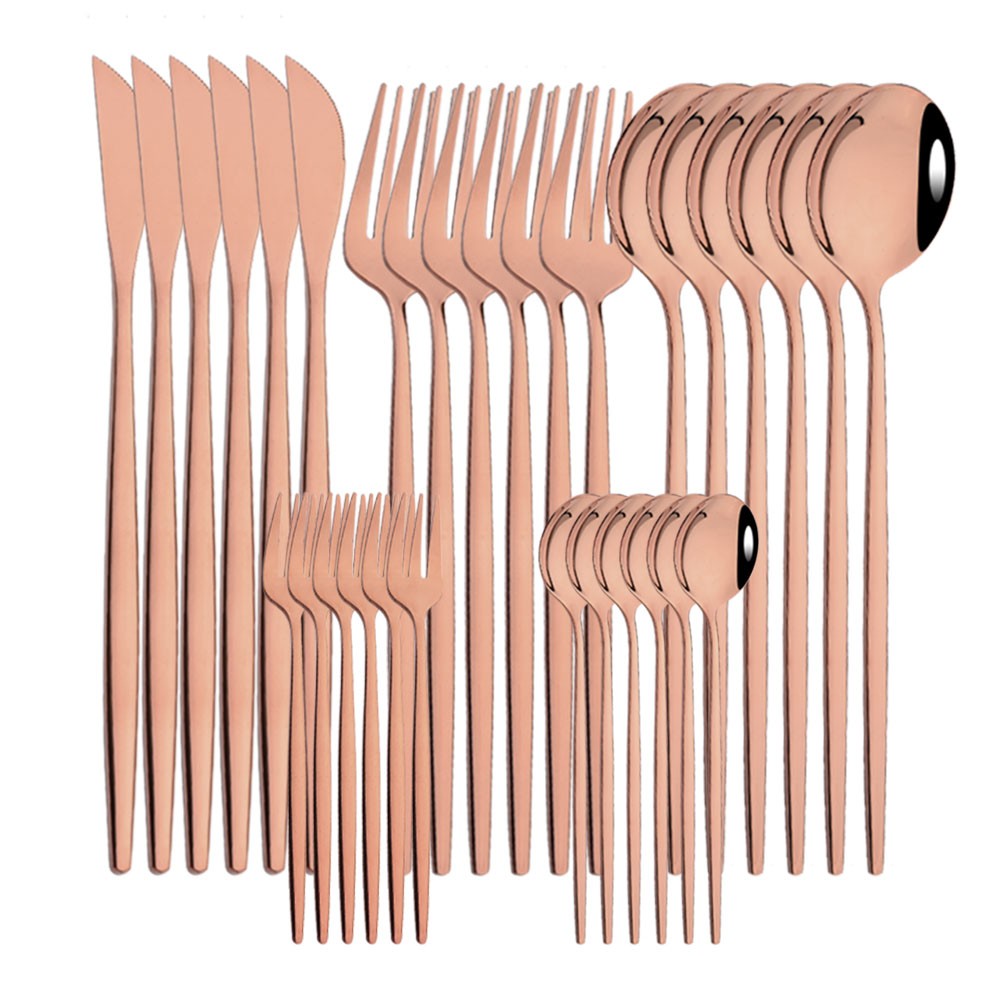 6Set/30Pcs Pink Silver Dinnerware Set Stainless Steel Knife Ckae Fork Spoon Cutlery Set Tableware Silverware Set Dropshipping
