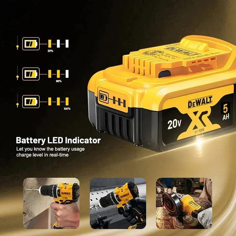 Bateria Dewalt 20V 100% Genuína, Bateria Recarregável de Íon de Lítio 2AH 5AH 6AH, Bateria de Substituição para Ferramentas Elétricas Dewalt DCB200
