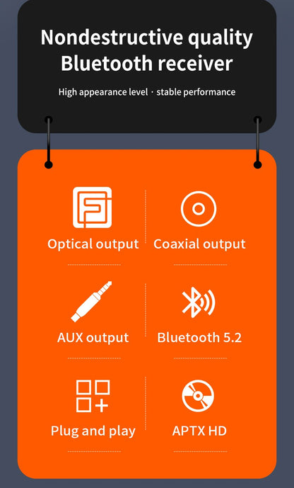 Qualcomm APTX-HD Bluetooth 5.2 Audio Receiver Hifi Stereo Music CD-Quality Sound 3.5mm AUX Coaxial Optical Fiber Wirelss Adapter