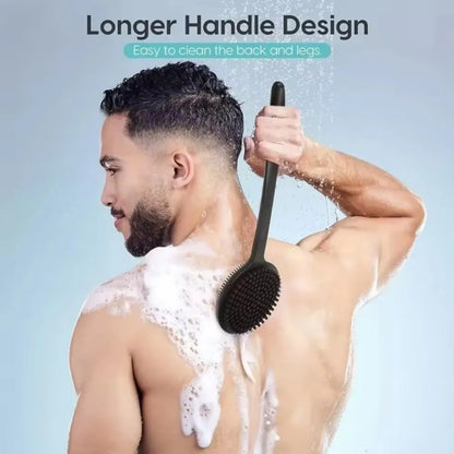 Double Sided Bath Brush Bath Puff Set Back Silicone Body Scrubber Silicone Long Handle Design for Body Exfoliation Deep Cleaning