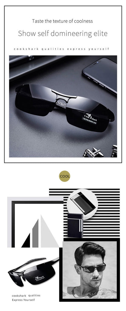 Óculos de sol Cook Shark, novos, de alumínio e magnésio, masculinos, HD polarizados, para dirigir, lentes coloridas, moda.