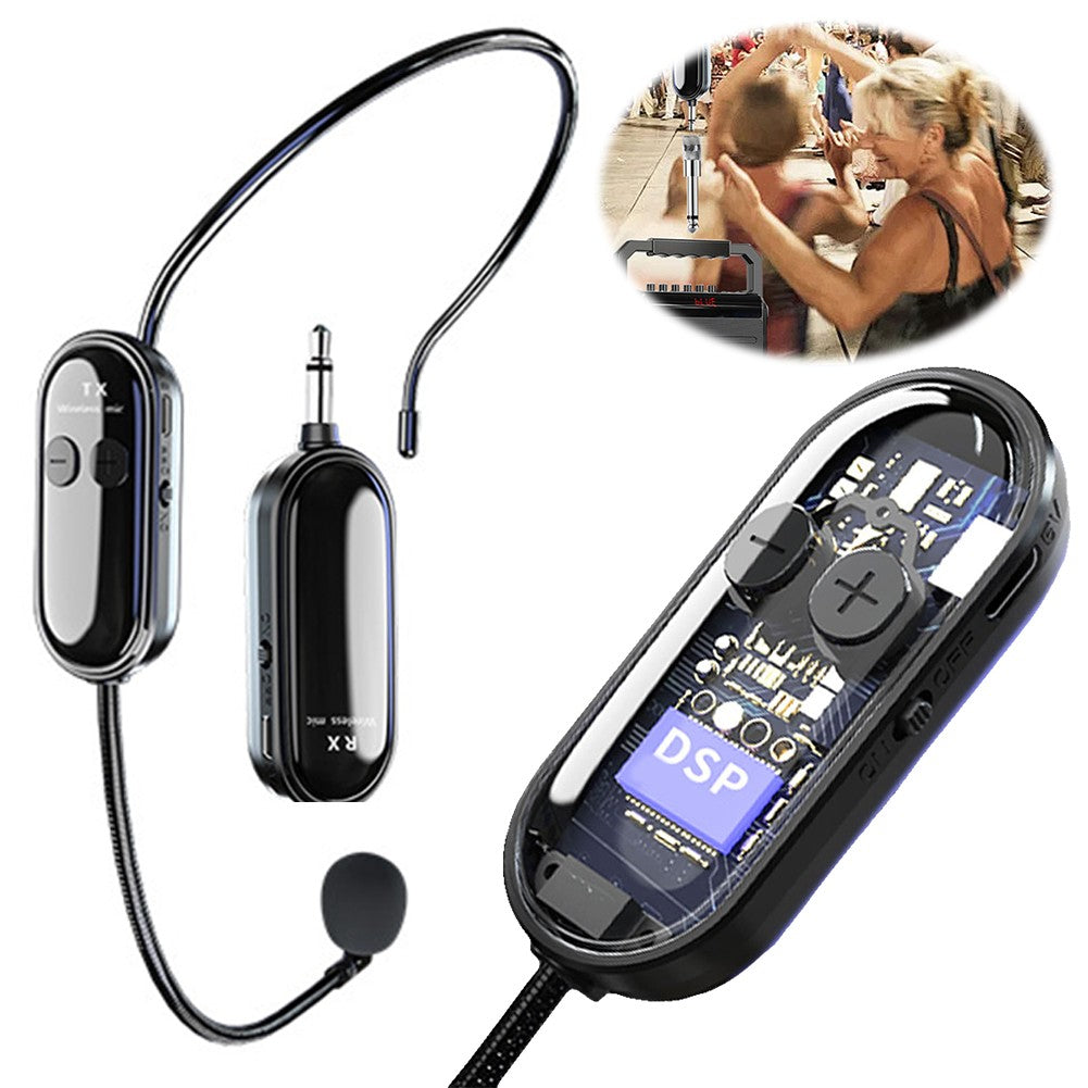 Microfone Headset Sem Fio 2.4G de Longo Alcance Microfone de Cabeça e Mão 2 em 1 para Amplificador de Voz, Caixas de Som de Palco, Aulas