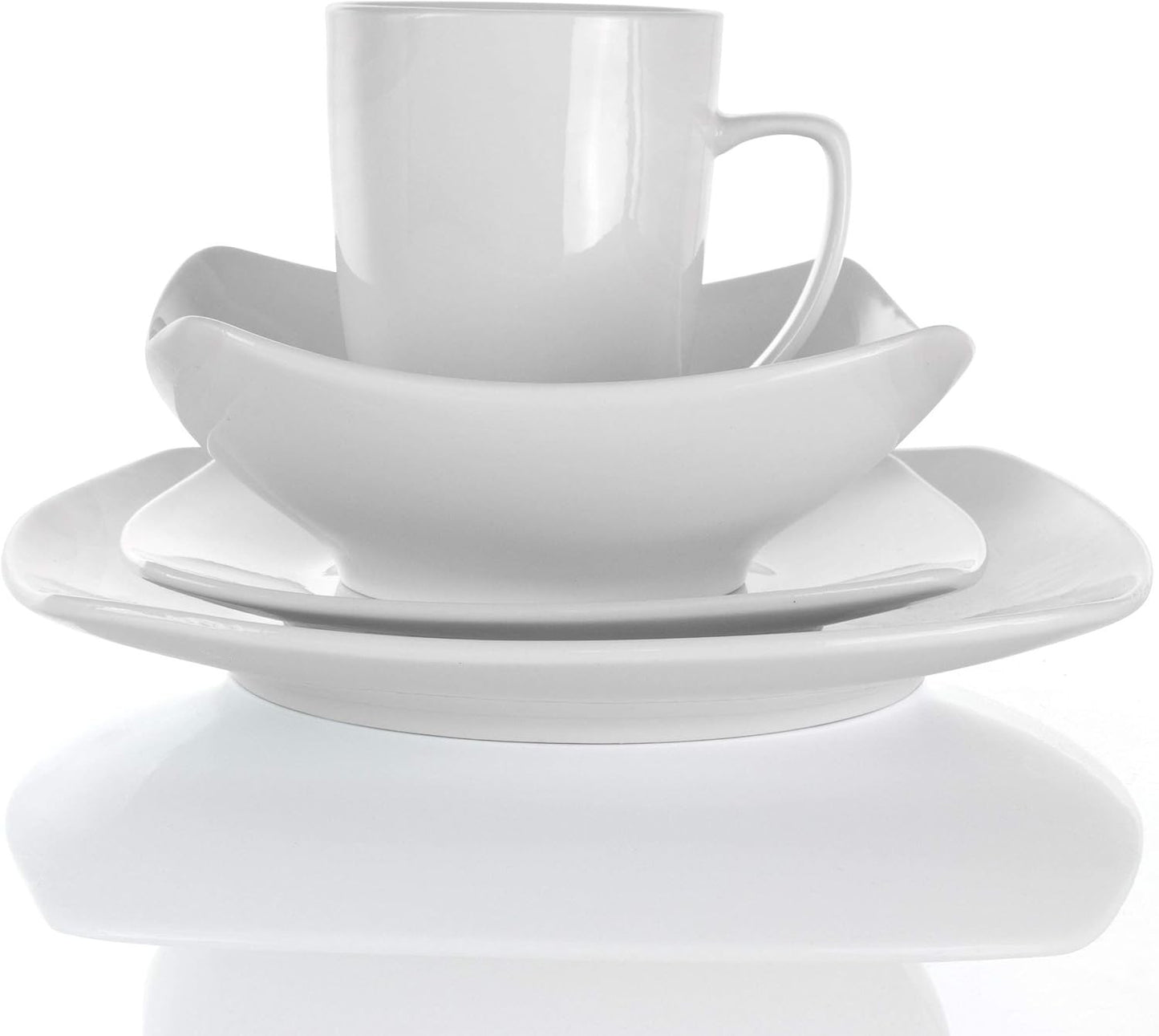 Hayes 16 Piece Square Porcelain Dinnerware Set in White