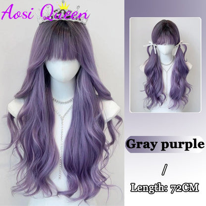 AOSI Synthetic Mint Green Wig Long Hair Summer Thin Bangs Long Straight Hhair Daily Party Cos Wig