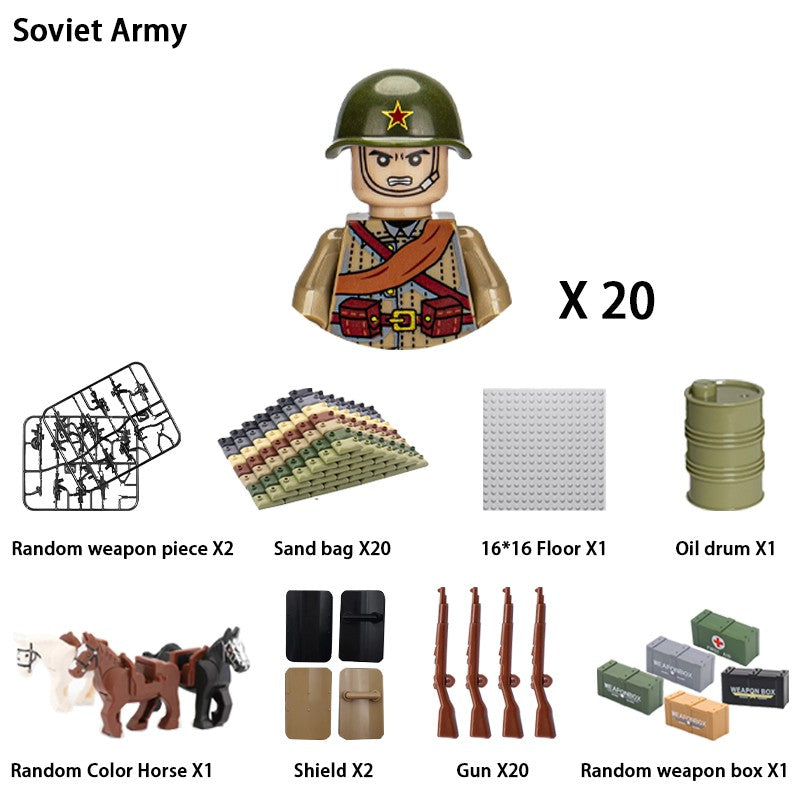 Brinquedos de blocos de montar para crianças: Modelos de Mini Armas de Exército Nacional de Guerra de Soldados de Infantaria da Segunda Guerra Mundial