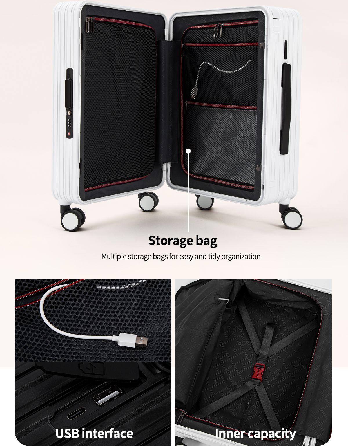Classic Fashion Unisex New Roller Luggage Letter Design Large Capacity Business Travel Luggage