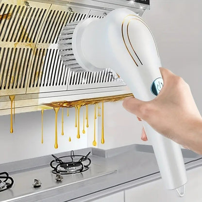 Esfregador Portátil sem Fio com 5 Escovas Intercambiáveis, Escova de Limpeza Rotativa Recarregável para Banheiros, Cozinhas, Pisos