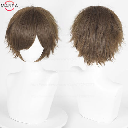 Anime 30cm Curta Reta Peruca Cosplay Preto Branco Verde Marrom Roxo Azul Cinza Vermelho Dourado Homens Mulheres Cabelo Sintético Resistente ao Calor