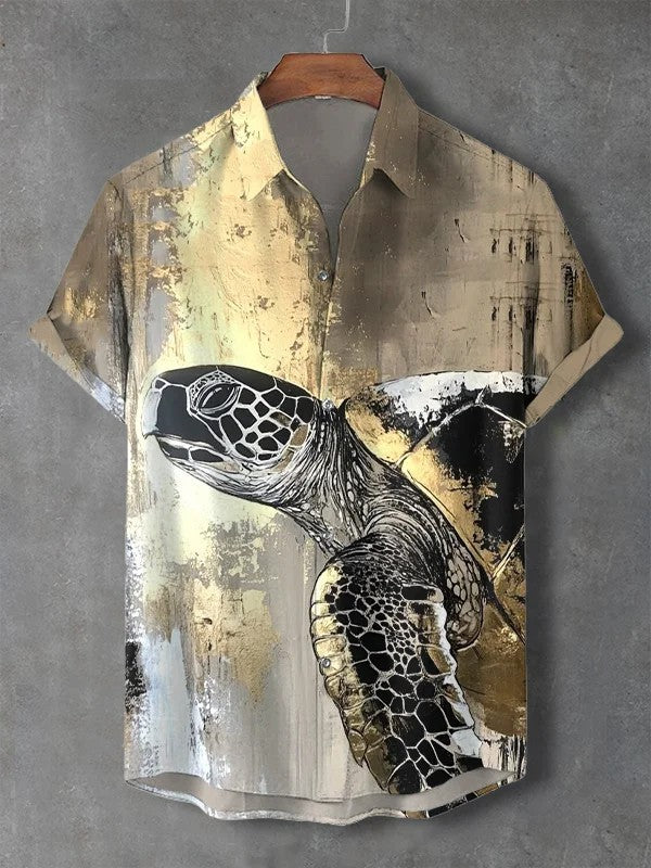 Fashion Men's Art Graphics Shirt Short Sleeved Button Down Lapel Shirts For Summer Oversized Tops Vacation Casual Hawaiian Shirt