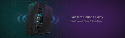 Redragon GS510 Waltz RGB Desktop Speakers, alto-falantes estéreo 2.0 para PC com 4 modos de retroiluminação LED coloridos, aprimorado