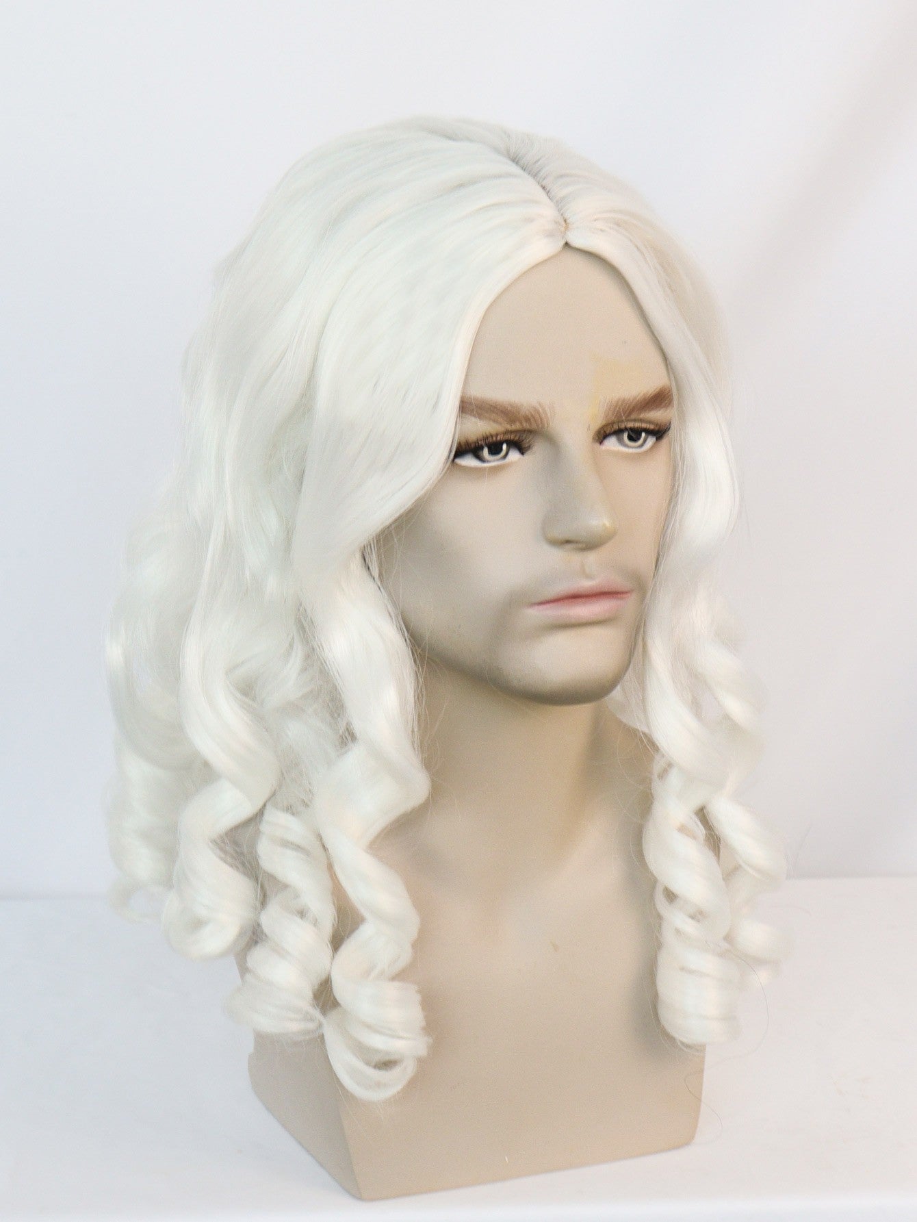Peruca Sintética Branca Cacheada de Papai Noel para Cosplay Masculino Feminino, para Festas de Carnaval, Festivais de Música, Halloween
